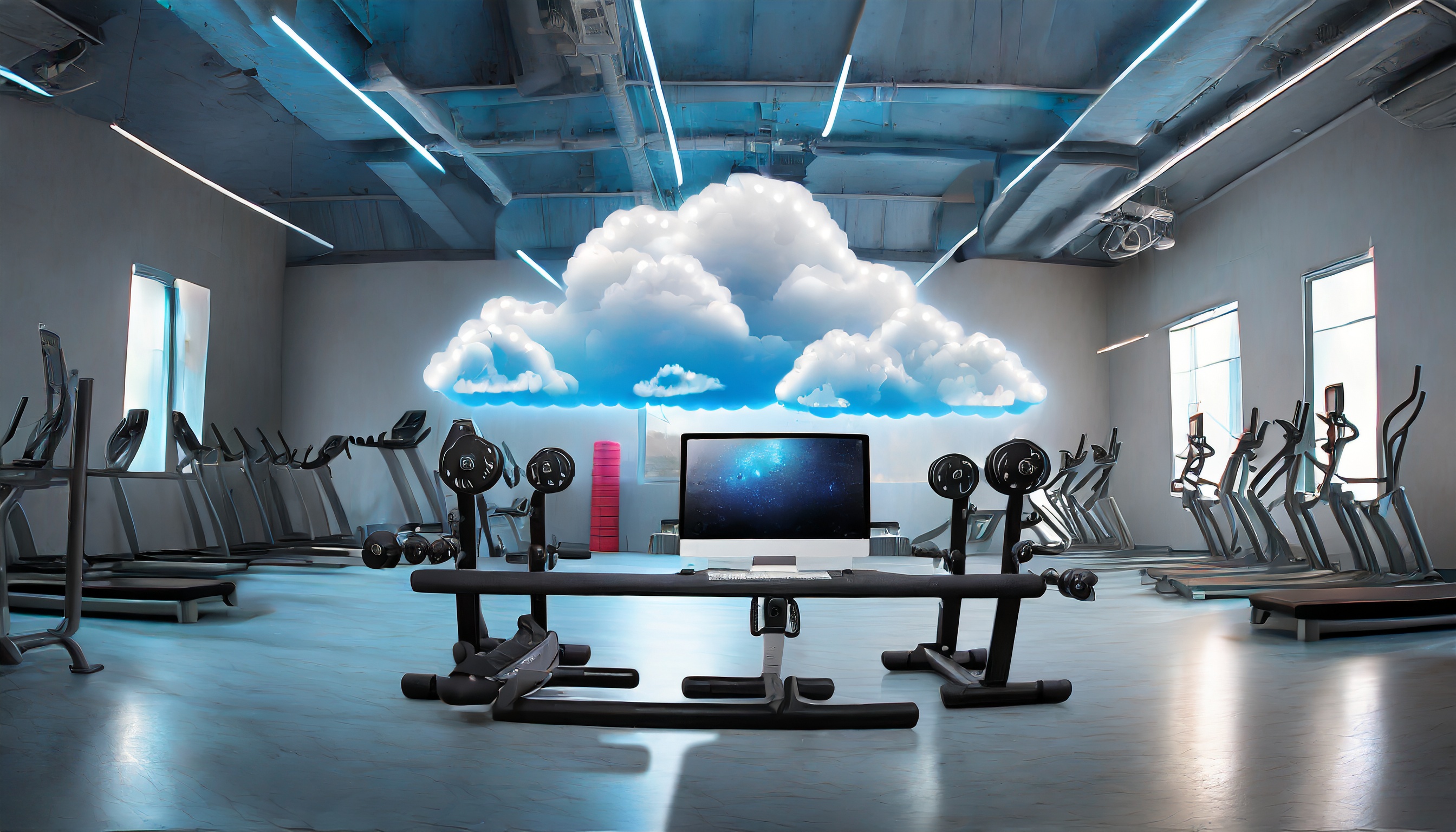 Firefly_a_desktop_computer_with_a_gym_in_the_background_and_fitness_equipment__Several_clouds_connec.jpg